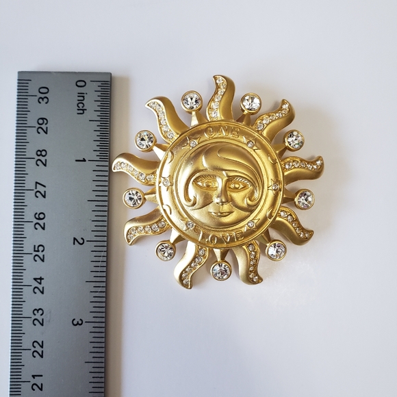 KIRK'S FOLLY "One Love" convertible brooch/ pendant goldtone sun face - Picture 4 of 8